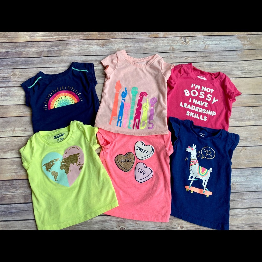 Lot of six baby girl shirts. Size 18 months.